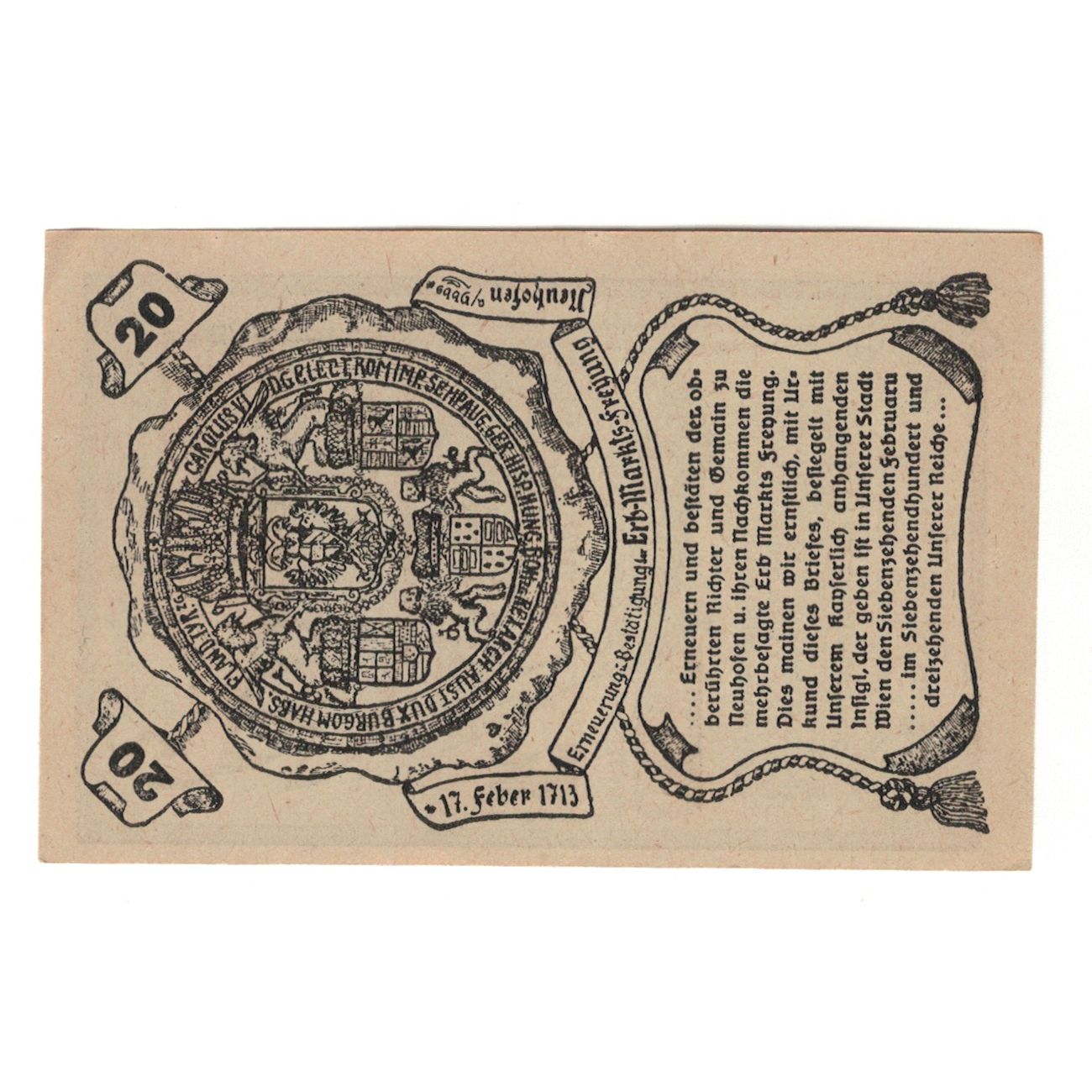 Banknote, Austria, Neuhofen a.d. Ybbs N.Ö. Privileg. Markt, 20 Heller, texte 1