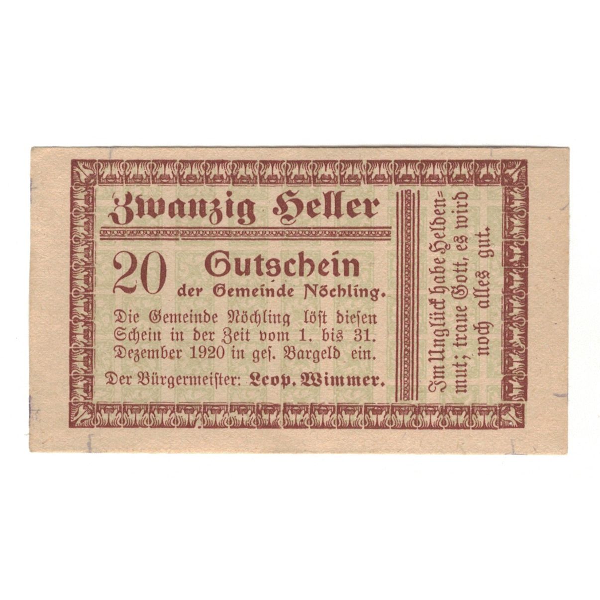 Billete, Austria, Nöchling N.Ö. Gemeinde, 20 Heller, N.D, 1920, 1920-12-31