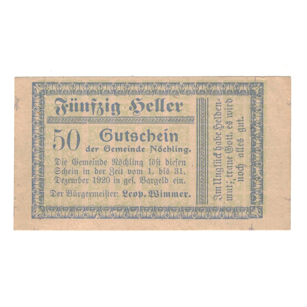 Banknote, Austria, Nöchling N.Ö. Gemeinde, 50 Heller, N.D, 1920, 1920-12-31