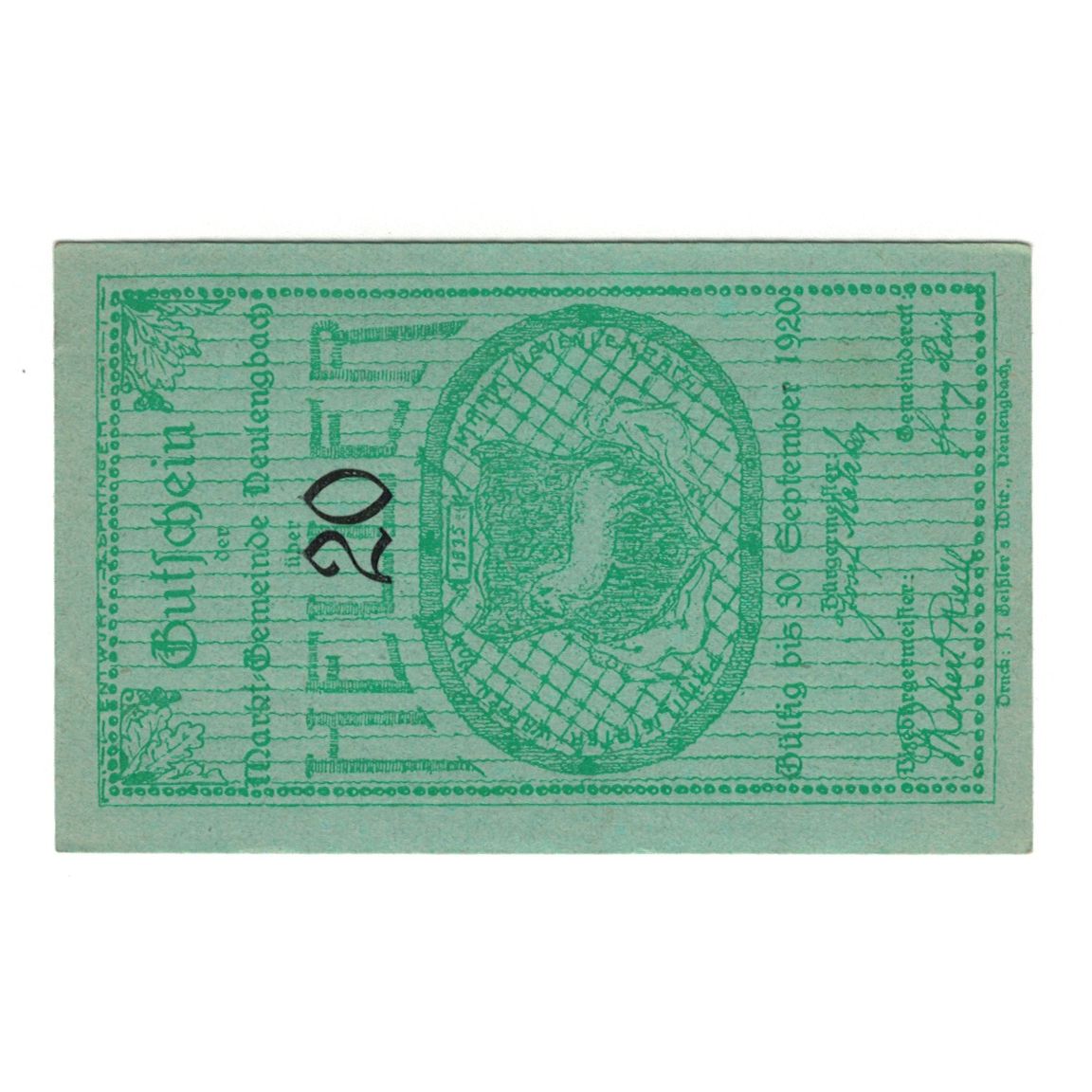 Geldschein, Österreich, Neulengbach N.Ö. Marktgemeinde, 20 Heller, batiment 1