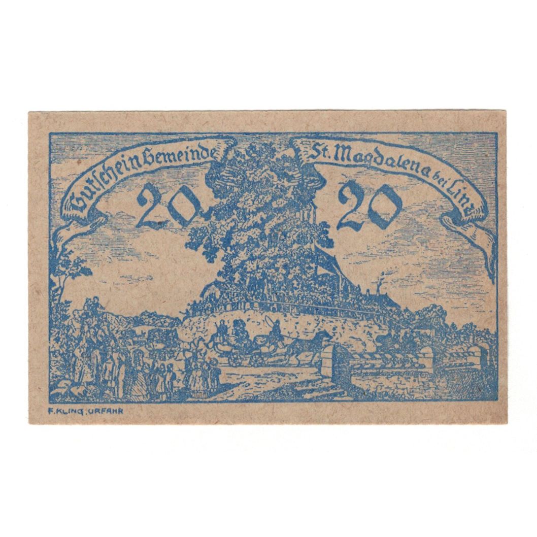 Billete, Austria, St. Magdalena Bei Linz, O.Ö., Gemeinde, 20 Heller, Texte