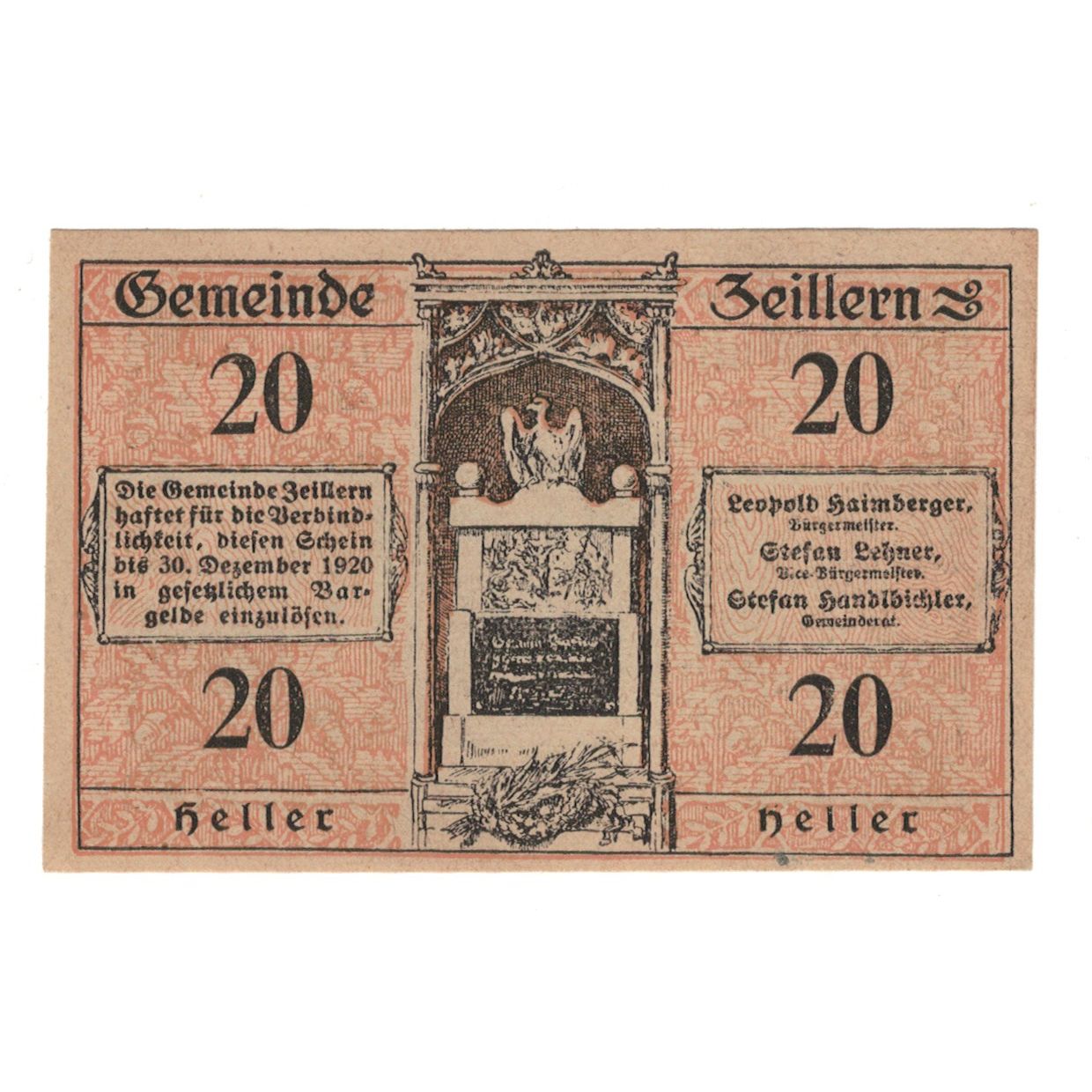 Banknote, Austria, Zeillern N.Ö. Gemeinde, 20 Heller, paysage 1, 1920