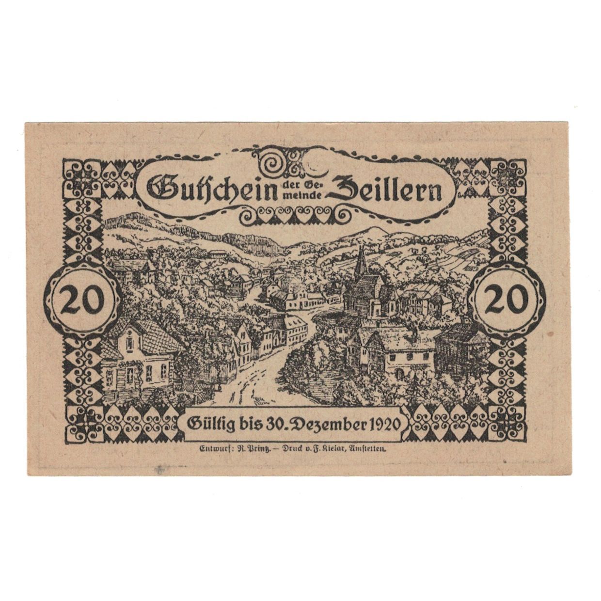 Banknote, Austria, Zeillern N.Ö. Gemeinde, 20 Heller, paysage 1, 1920