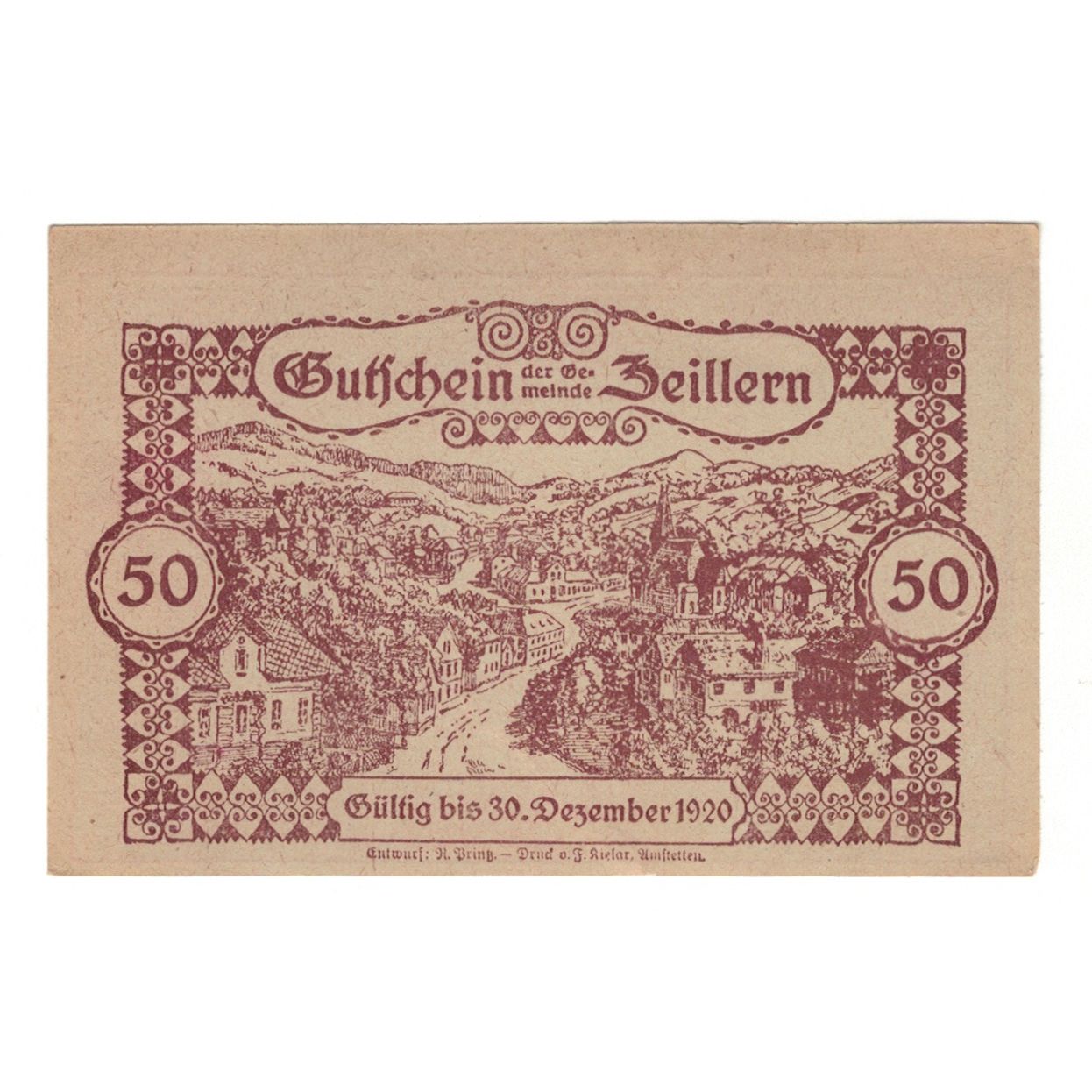 Banknote, Austria, Zeillern N.Ö. Gemeinde, 50 Heller, paysage 1, 1920