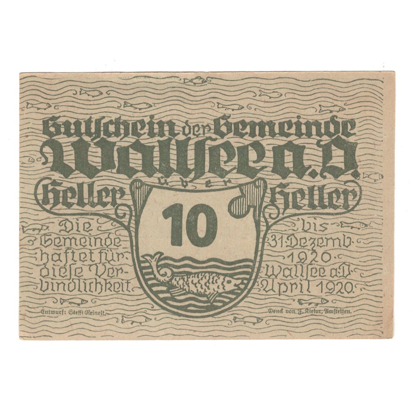 Geldschein, Österreich, Wallsee N.Ö. Gemeinde, 10 Heller, valeur faciale