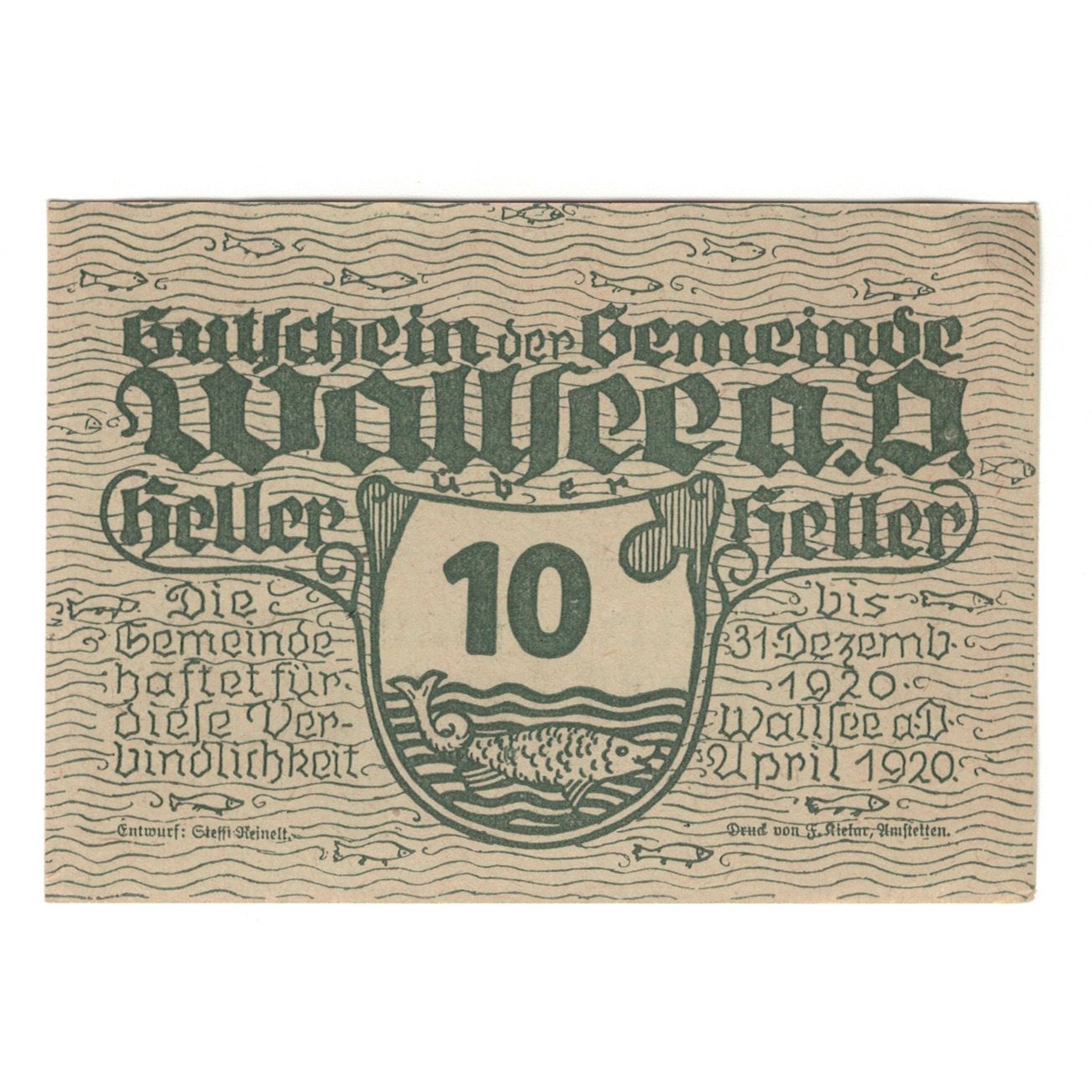 Banknote, Austria, Wallsee N.Ö. Gemeinde, 10 Heller, valeur faciale 1, 1920