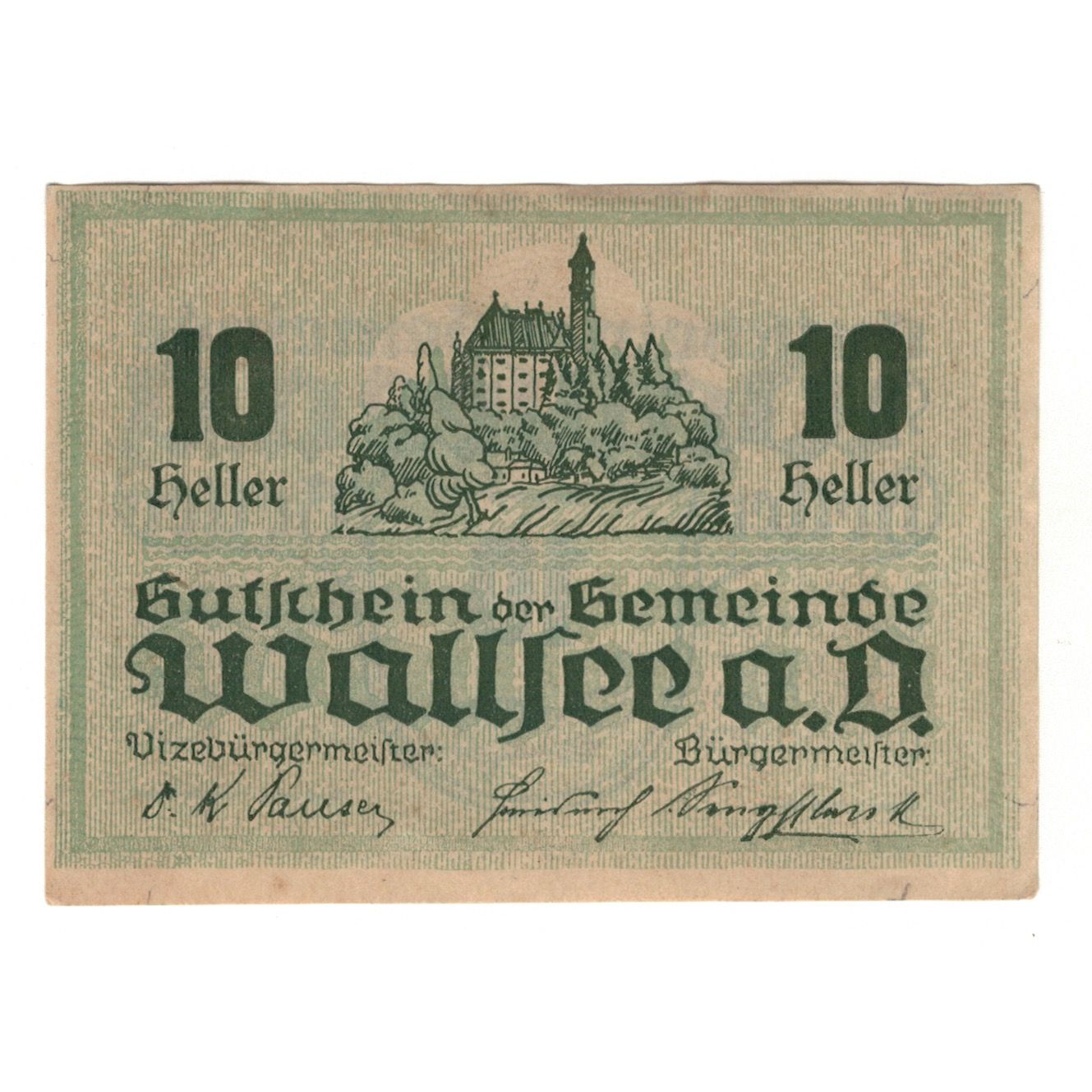 Geldschein, Österreich, Wallsee N.Ö. Gemeinde, 10 Heller, valeur faciale 2