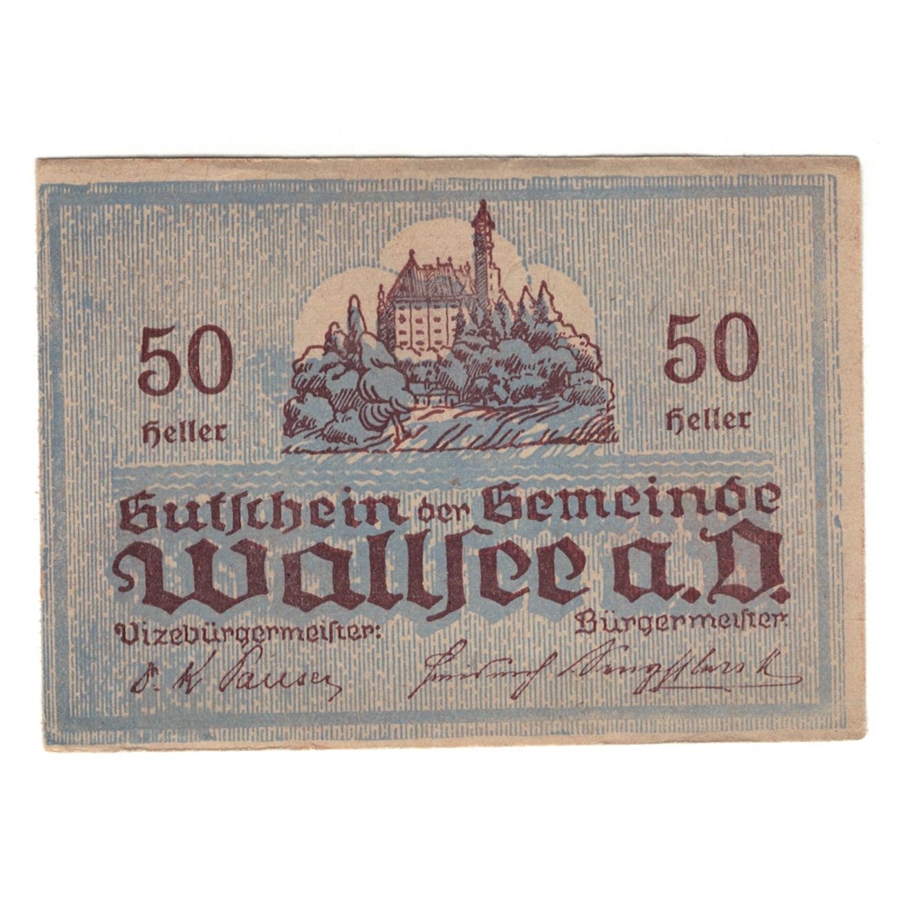 Geldschein, Österreich, Wallsee N.Ö. Gemeinde, 50 Heller, valeur faciale