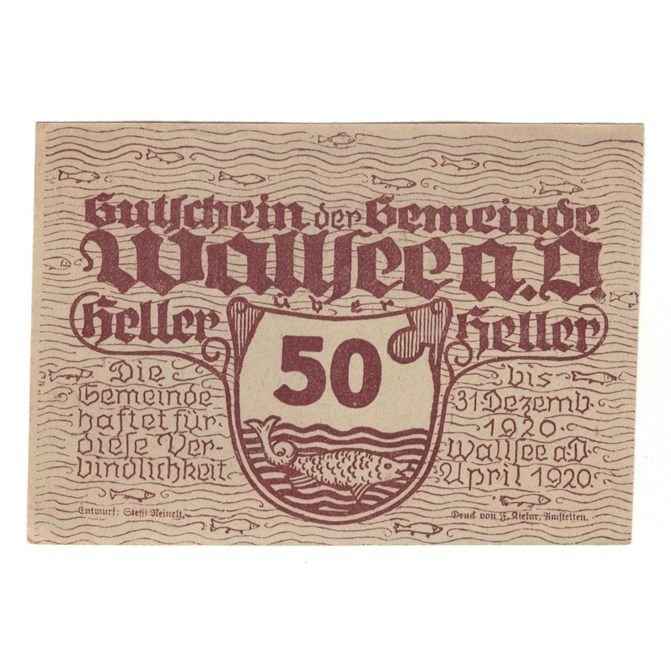 Banknote, Austria, Wallsee N.Ö. Gemeinde, 50 Heller, valeur faciale 1, 1920