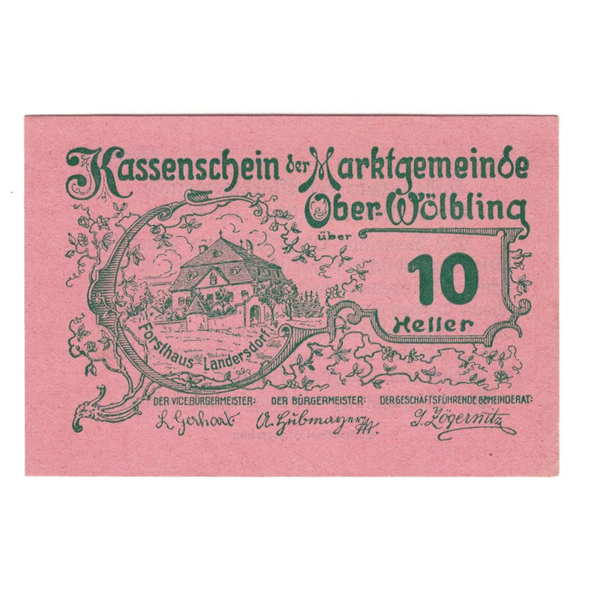 Banknote, Austria, Ober-Wölbling N.Ö. Marktgemeinde, 10 Heller, texte 1, 1920