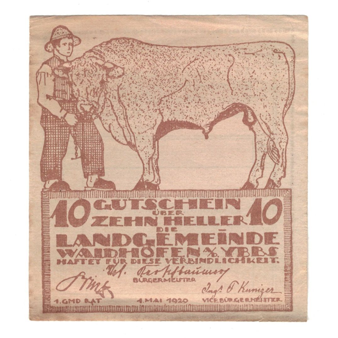 Banknote, Austria, Waidhofen An Der Ybbs N.Ö. Landgemeinde, 10 Heller, texte 1