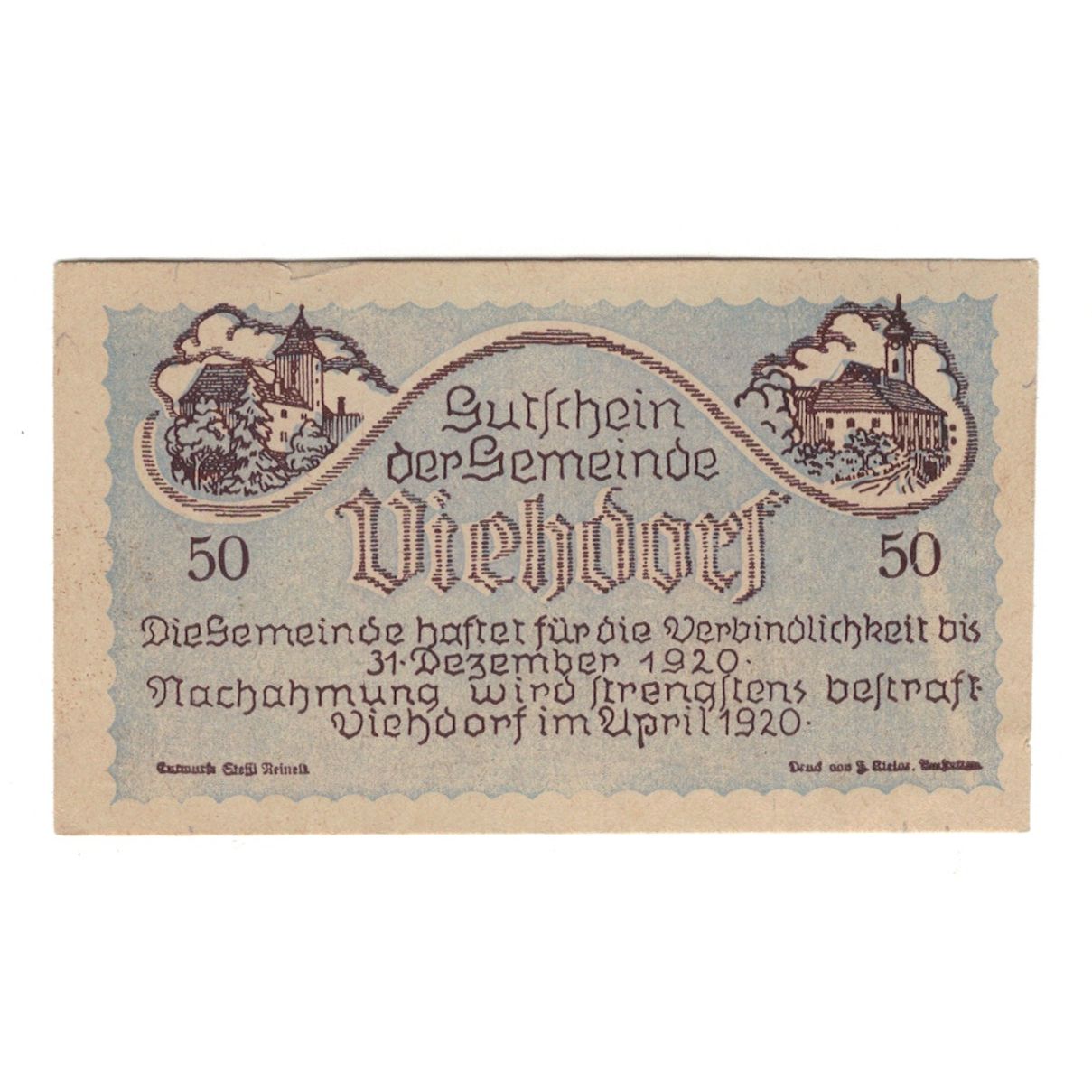 Banknote, Austria, Viehdorf N.Ö. Gemeinde, 50 Heller, Vaches, 1920, 1920-12-31