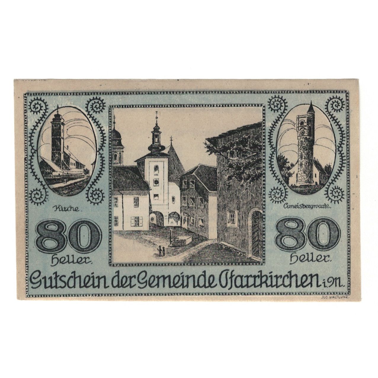 Geldschein, Österreich, Pfarrkirchen im Mühlkreis O.Ö. Gemeinde, 80 Heller