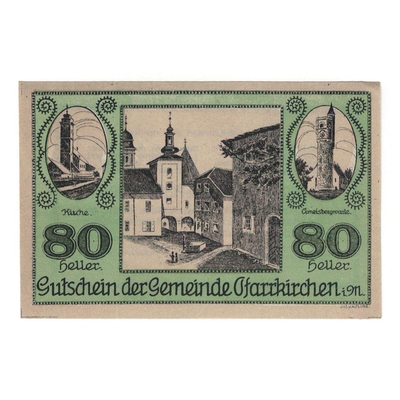 Geldschein, Österreich, Pfarrkirchen im Mühlkreis O.Ö. Gemeinde, 80 Heller