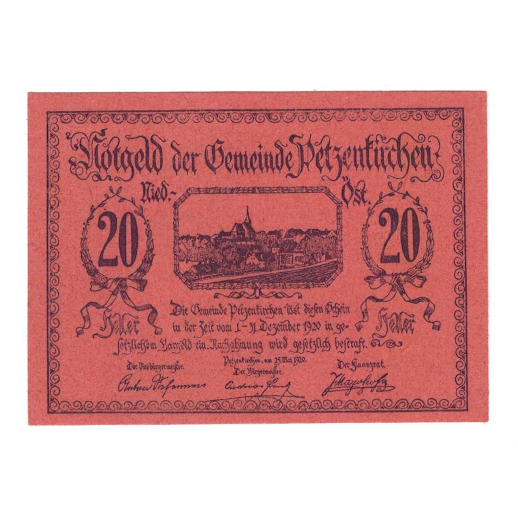 Banknote, Austria, Petzenkirchen N.Ö. Gemeinde, 20 Heller, valeur faciale