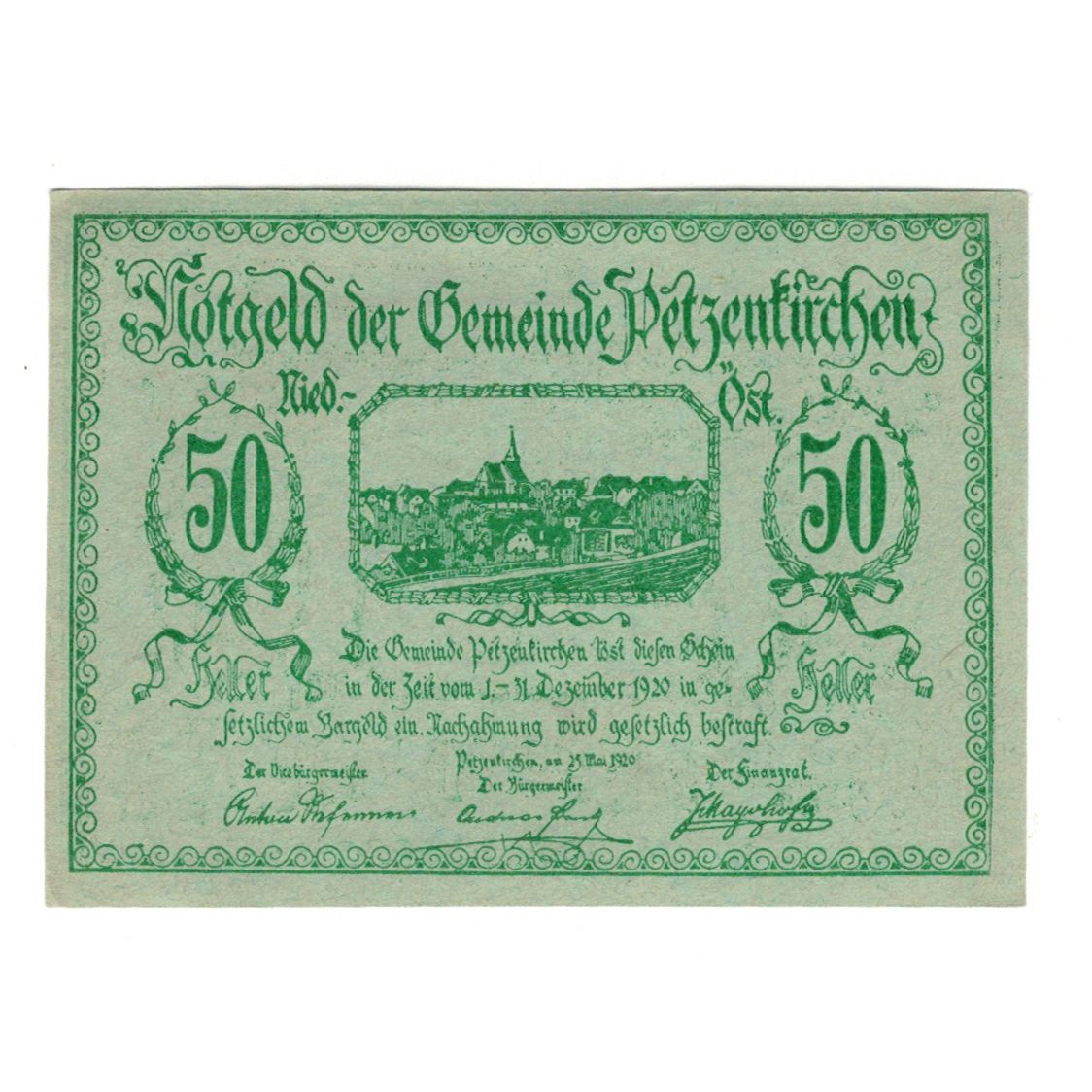 Banknote, Austria, Petzenkirchen N.Ö. Gemeinde, 50 Heller, N.D, 1920