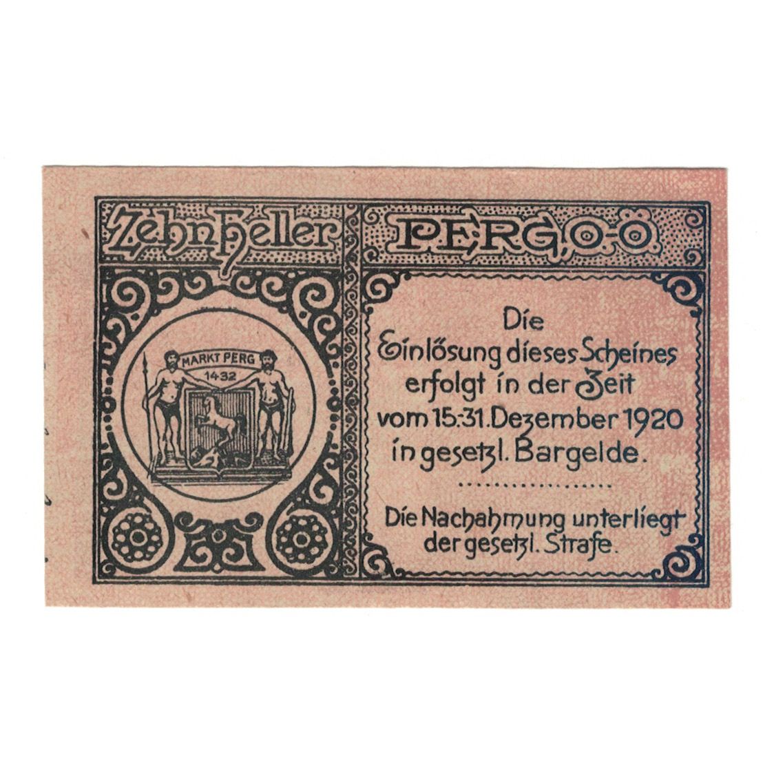 Banknote, Austria, Perg O.Ö. Marktgemeinde, 10 Heller, personnage, 1920