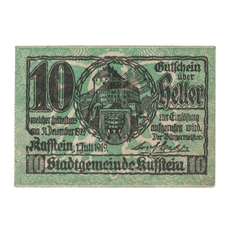Geldschein, Österreich, Kufstein Tirol Stadtgemeinde, 10 Heller, N.D, 1919