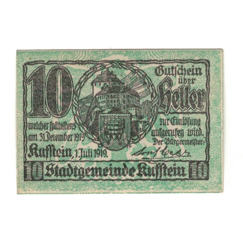 Banknote, Austria, Kufstein Tirol Stadtgemeinde, 10 Heller, N.D, 1919