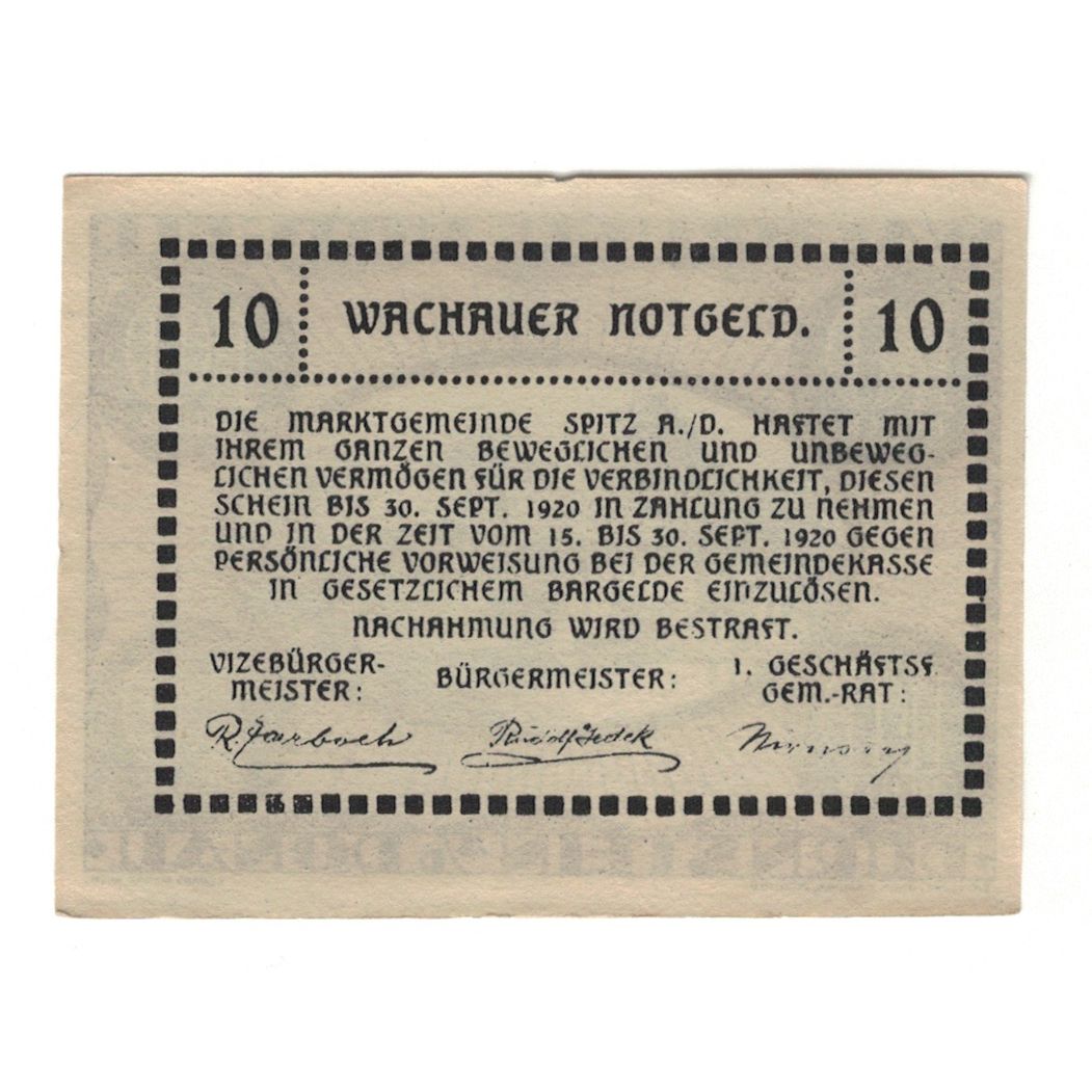 Banknote, Austria, Wachauer Notgeld Dürnstein N.Ö. Gemeinde, 10 Heller, Texte