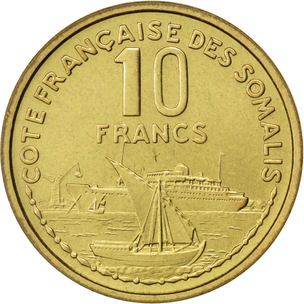 French Somaliland, 10 Francs, 1965, Paris, Aluminum-Bronze, MS(63), Lecompte:43