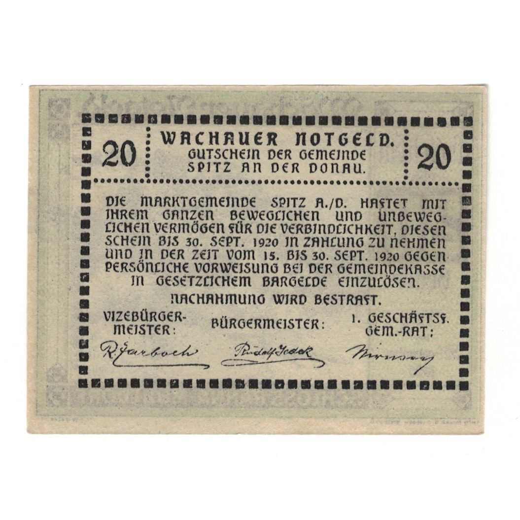 Banknote, Austria, Wachauer Notgeld Schloß Ranna-Mühldorf Gemeinde, 20 Heller