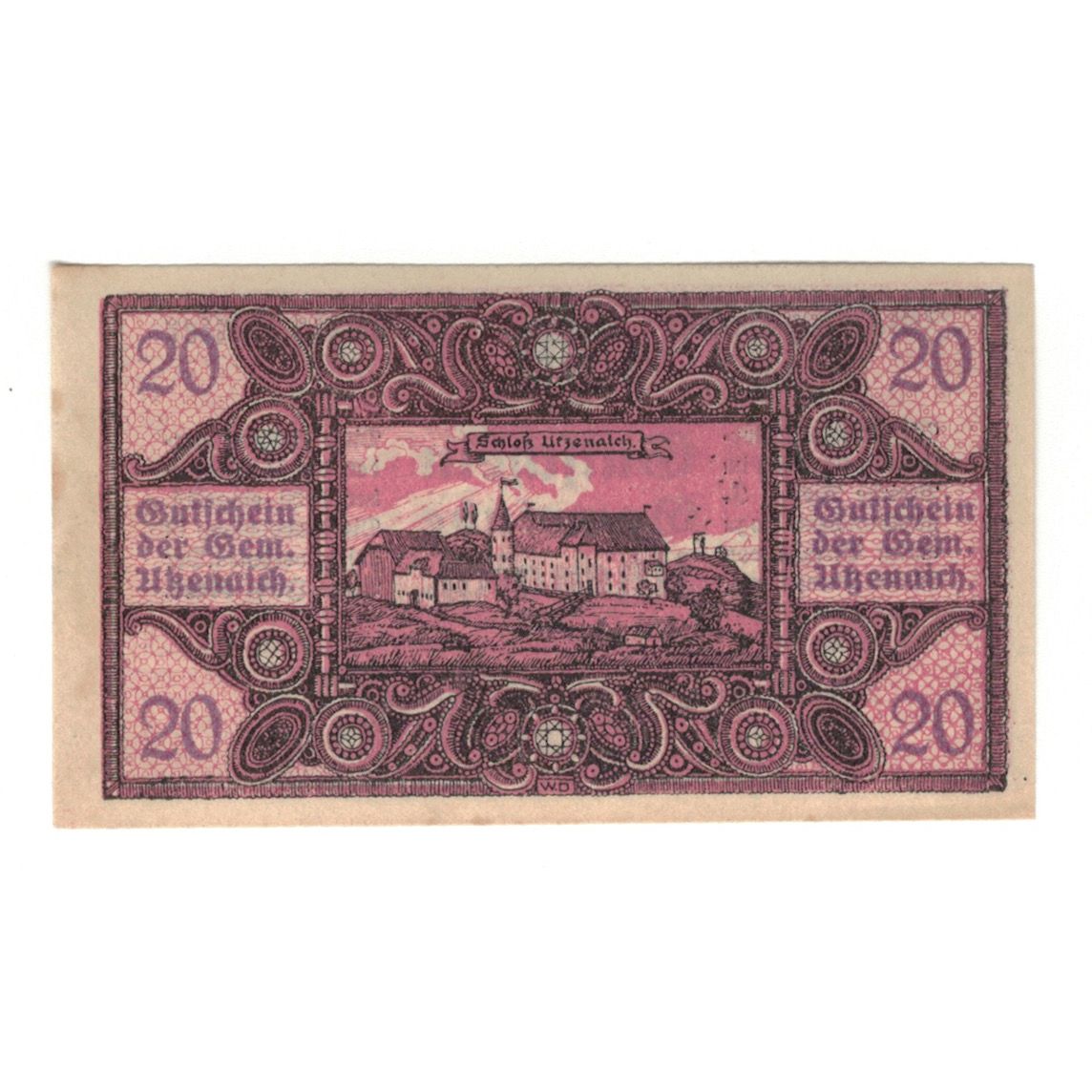 Banknote, Austria, Utzenaich O.Ö. Gemeinde, 20 Heller, Texte, 1920, 1920-12-31