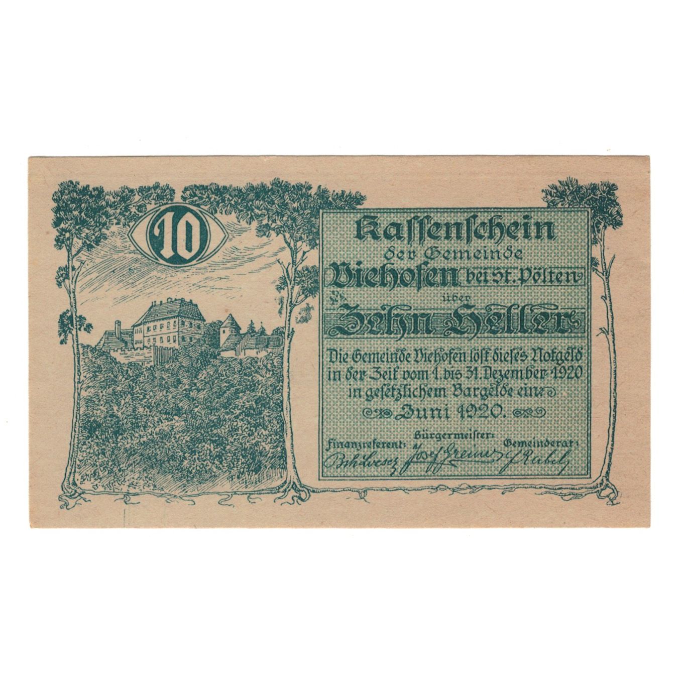 Banknote, Austria, Viehhofen bei St. Pölten N.Ö. Gemeinde, 10 Heller, N.D