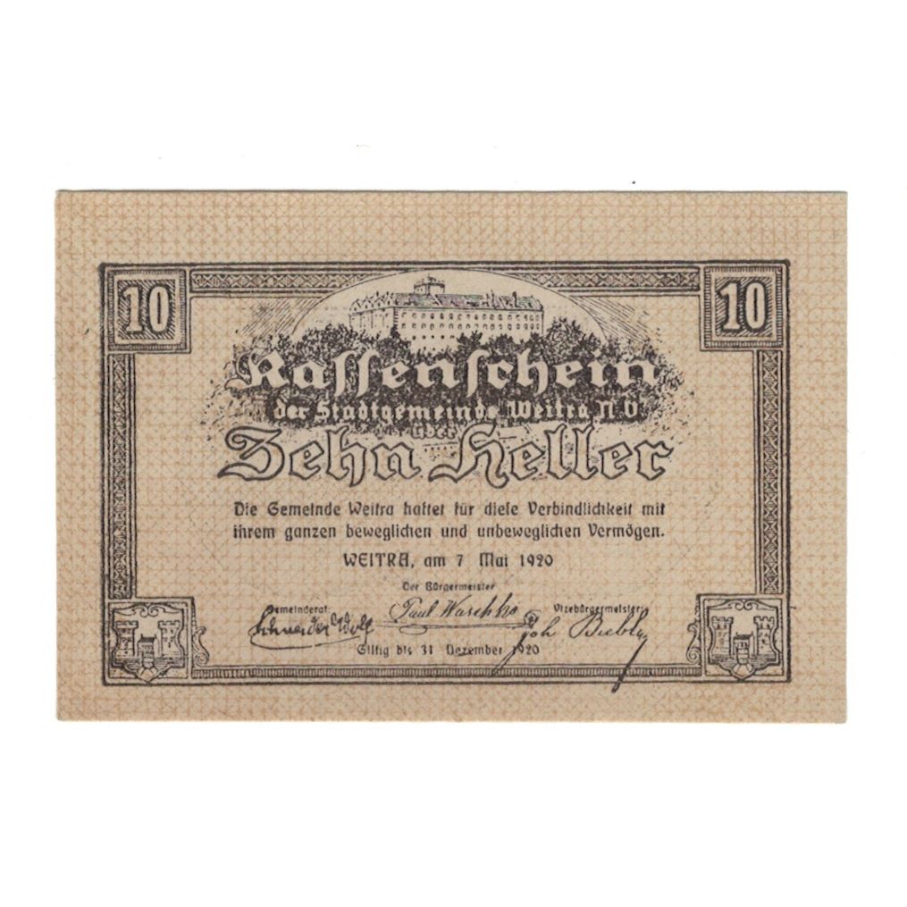 Billet, Autriche, Weitra N.Ö. Stadtgemeinde, 10 Heller, paysage 1, 1920