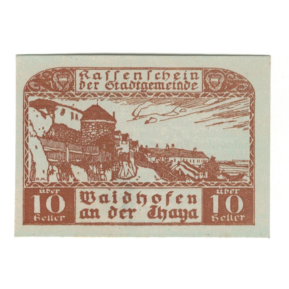 Billet, Autriche, Waidhofen An Der Thaya N.Ö. Stadtgemeinde, 10 Heller, texte