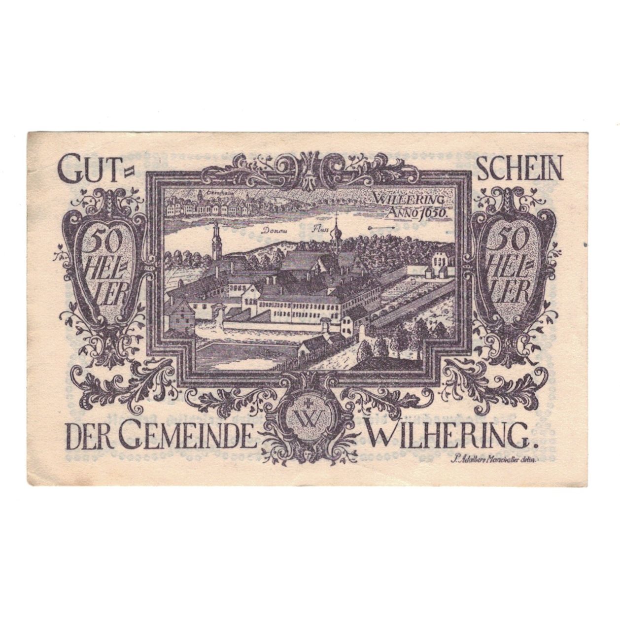 Billet, Autriche, Wilhering O.Ö. Gemeinde, 50 Heller, Texte, 1920, 1920-12-31