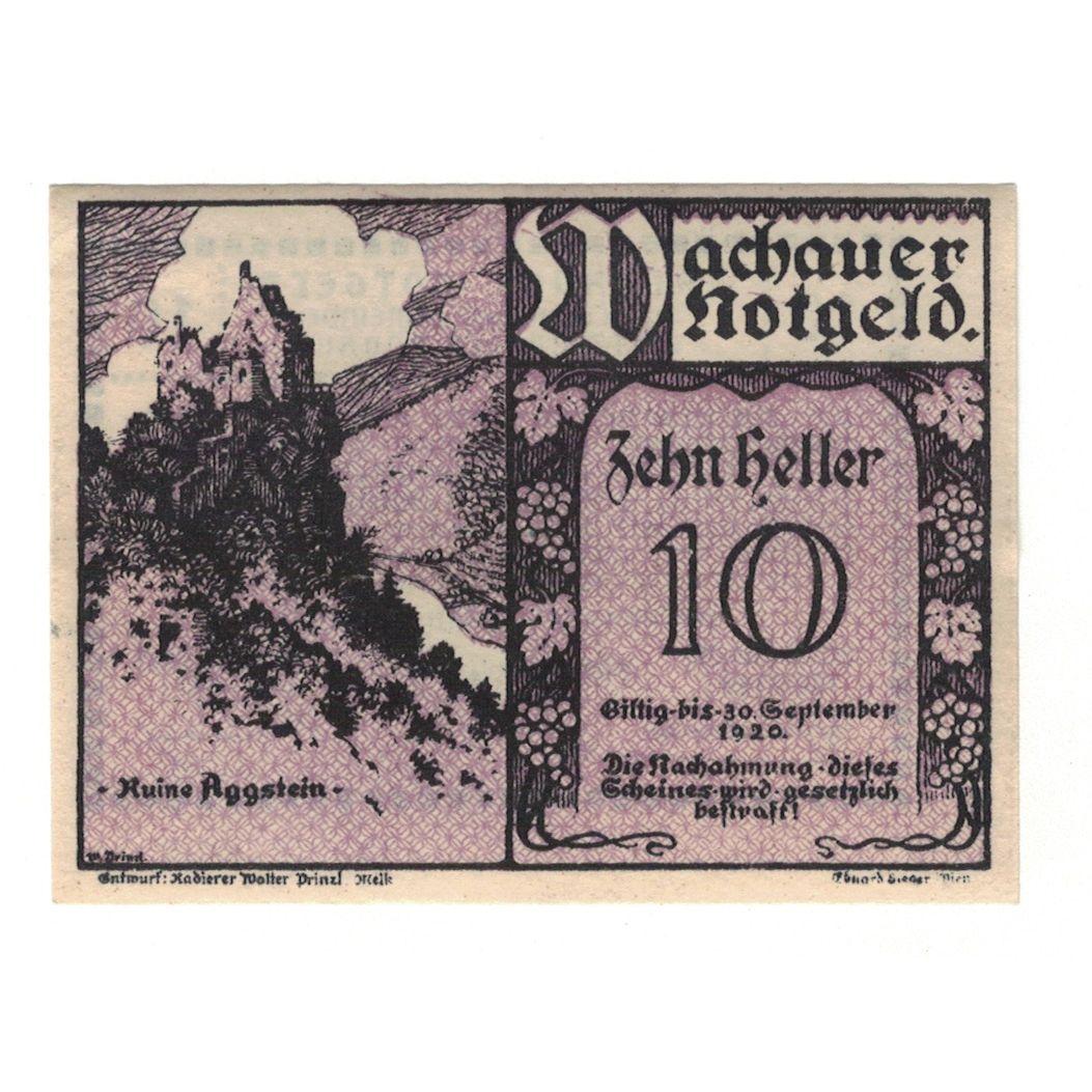Banknote, Austria, Wachauer Notgeld-Aggstein N.Ö. Gemeinde, 10 Heller, texte 1