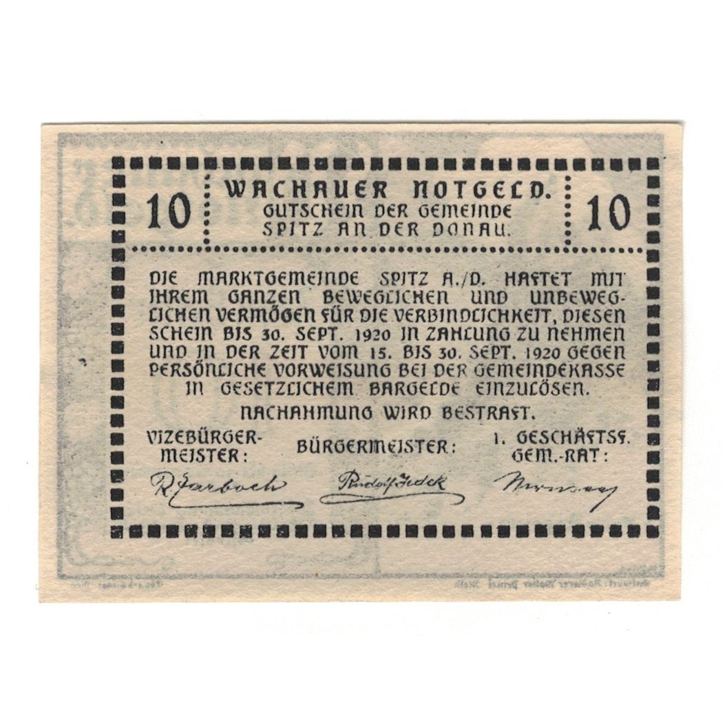 Banknote, Austria, Wachauer Notgeld-Aggstein N.Ö. Gemeinde, 10 Heller, texte 1