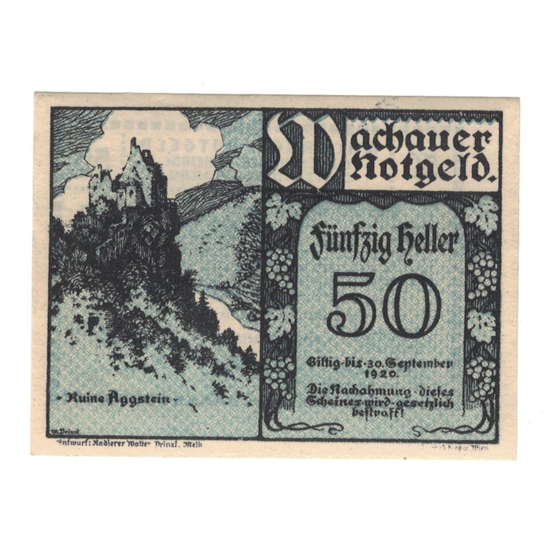 Banknote, Austria, Wachauer Notgeld-Aggstein N.Ö. Gemeinde, 50 Heller, texte 1