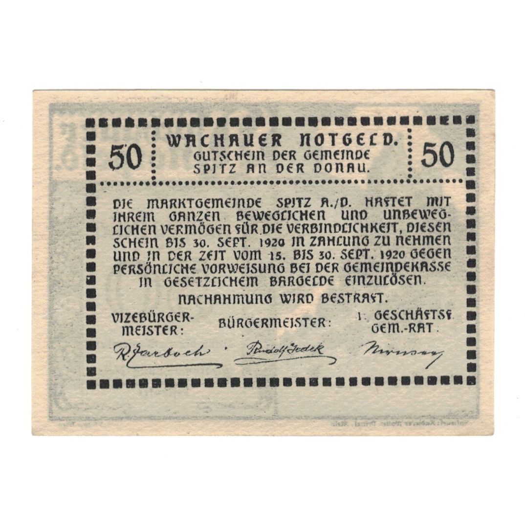Banknote, Austria, Wachauer Notgeld-Aggstein N.Ö. Gemeinde, 50 Heller, texte 1