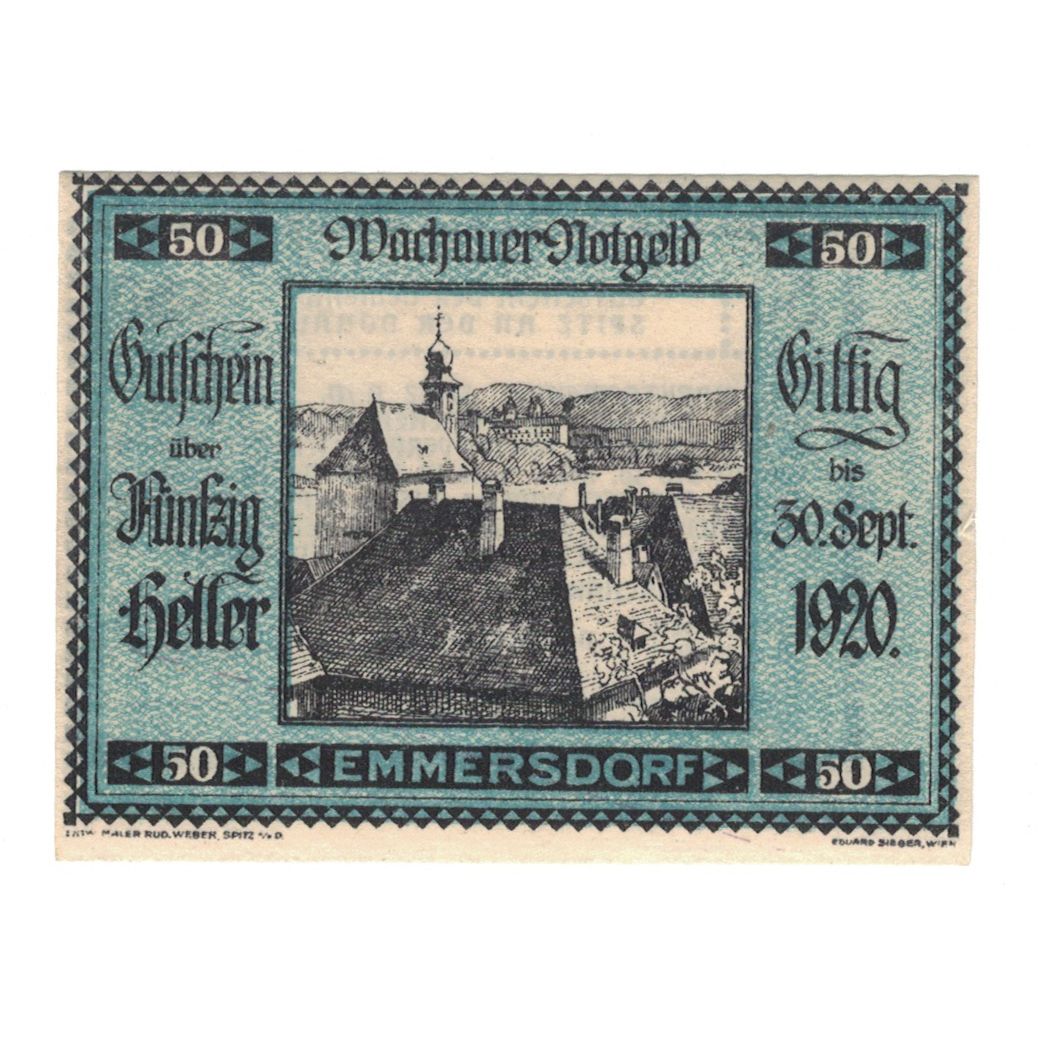 Banknote, Austria, Wachauer Notgeld Emmersdorf N.Ö. Gemeinde, 50 Heller, texte