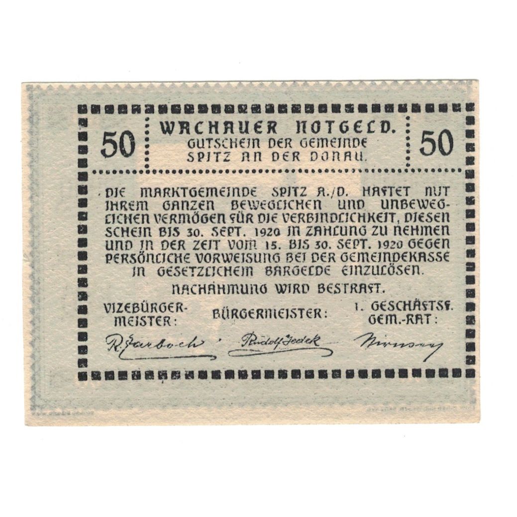 Banknote, Austria, Wachauer Notgeld Emmersdorf N.Ö. Gemeinde, 50 Heller, texte