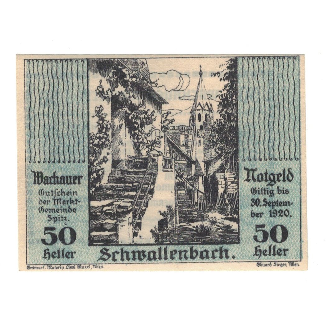 Billet, Autriche, Wachauer Notgeld Schwallenbach N.Ö. Gemeinde, 50 Heller