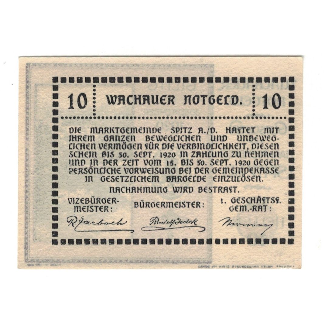 Banknote, Austria, Wachauer Notgeld Schönbühel N.Ö. Gemeinde, 10 Heller
