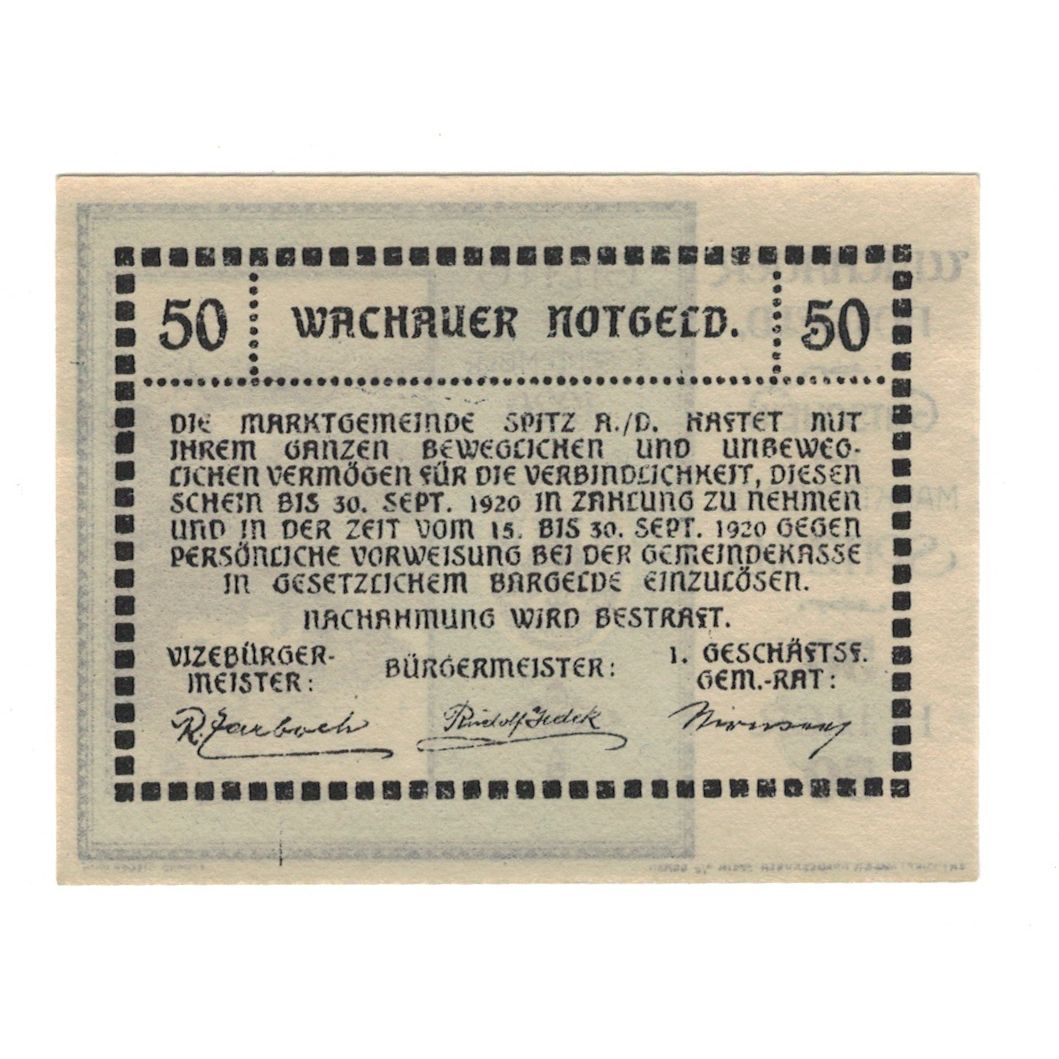 Banknote, Austria, Wachauer Notgeld Schönbühel N.Ö. Gemeinde, 50 Heller