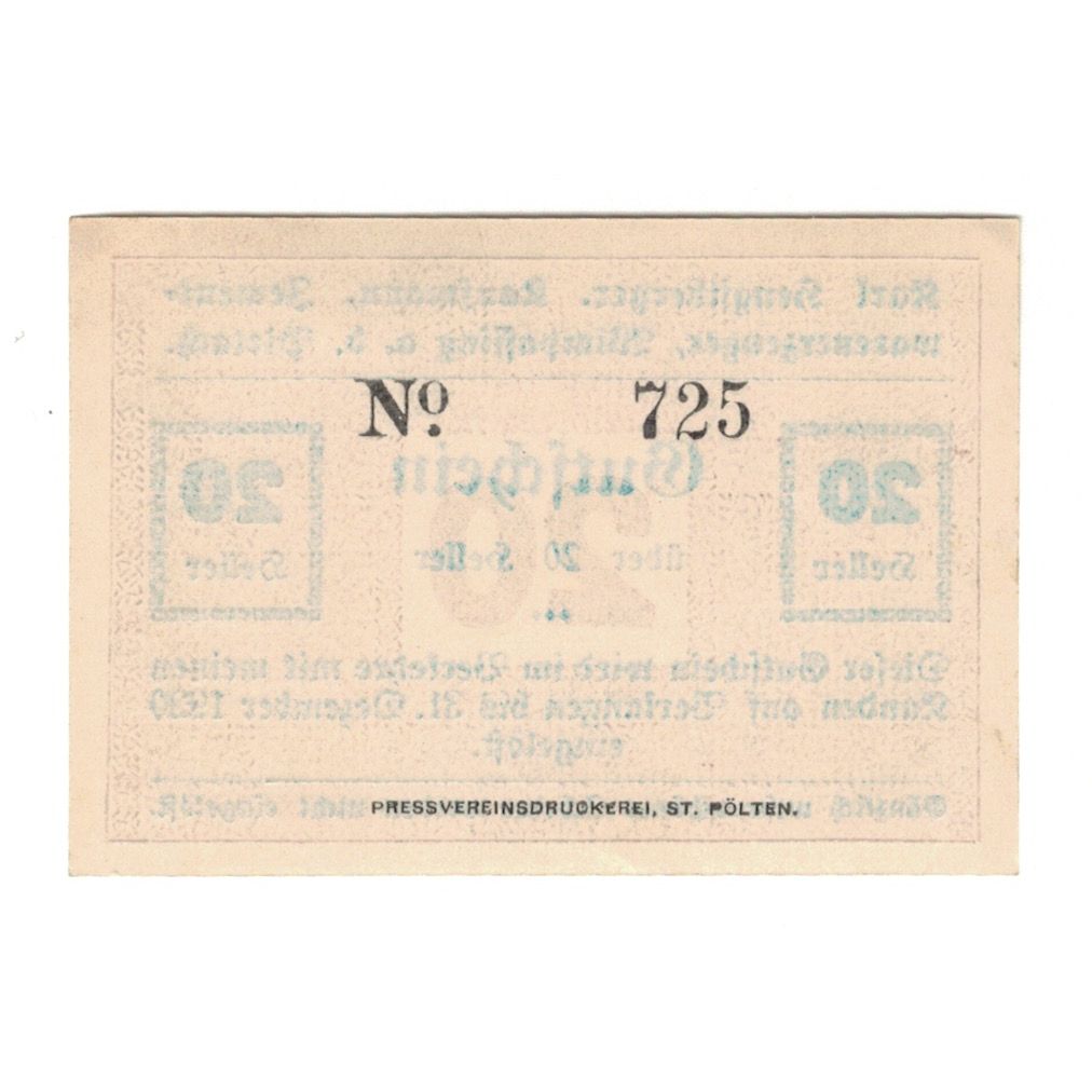 Billet, Autriche, Wimpassing An Der Pielach, PRV, Karl Hengstberger, 20 Heller