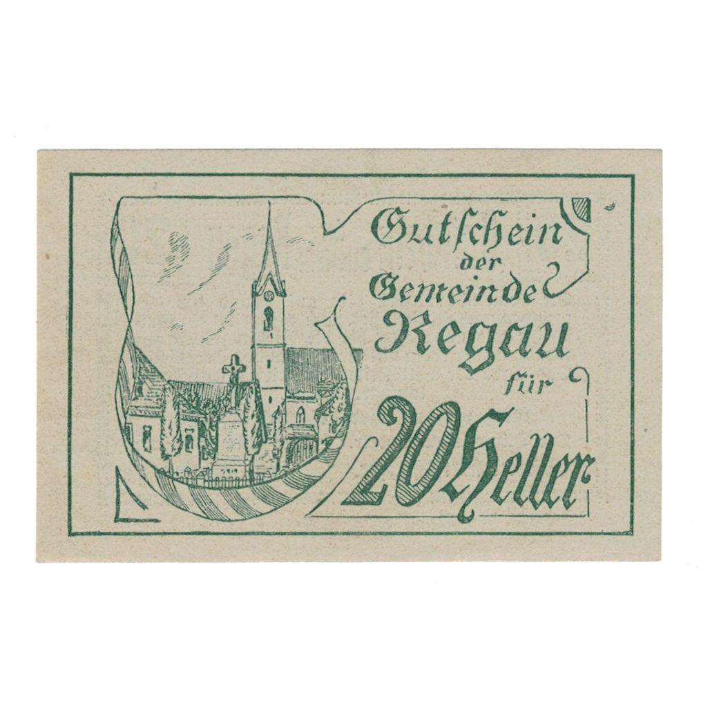Biljet, Oostenrijk, Regau O.Ö. Gemeinde, 20 Heller, Texte, 1920, 1920-04-08