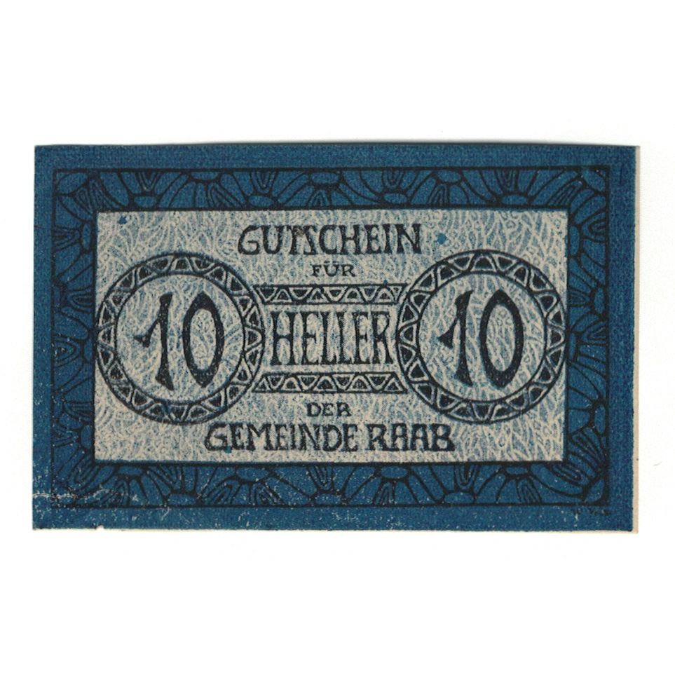 Billet, Autriche, Raab O.Ö. Marktgemeinde, 10 Heller, Texte, 1920, 1920-02-26