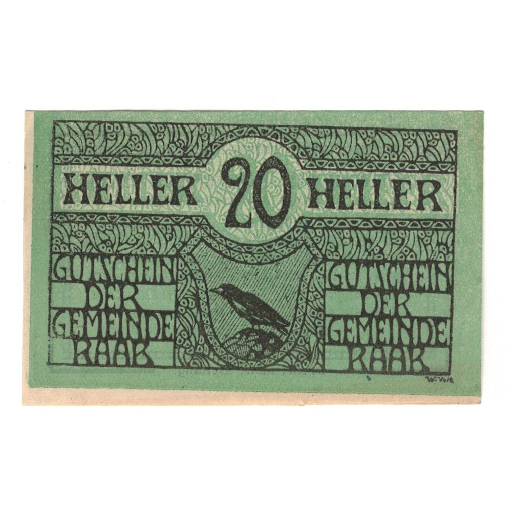 Billet, Autriche, Raab O.Ö. Marktgemeinde, 20 Heller, texte 1, 1920