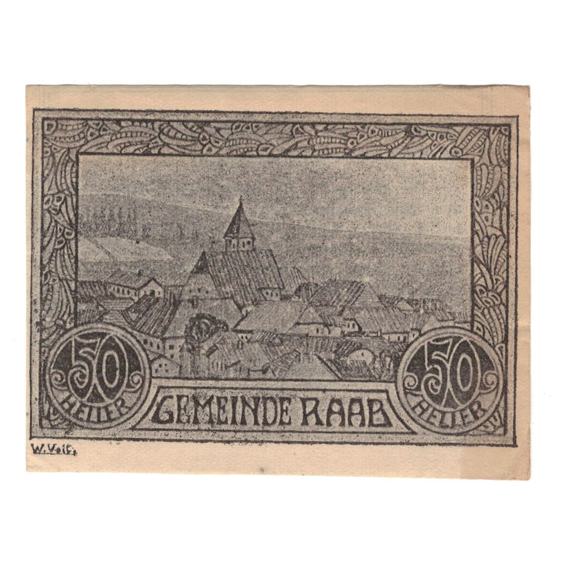 Billet, Autriche, Raab O.Ö. Marktgemeinde, 50 Heller, Texte, 1920, 1920-02-26