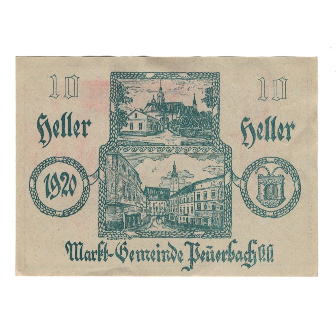 Billet, Autriche, Peuerbach O.Ö. Marktgemeinde, 10 Heller, Texte, 1920