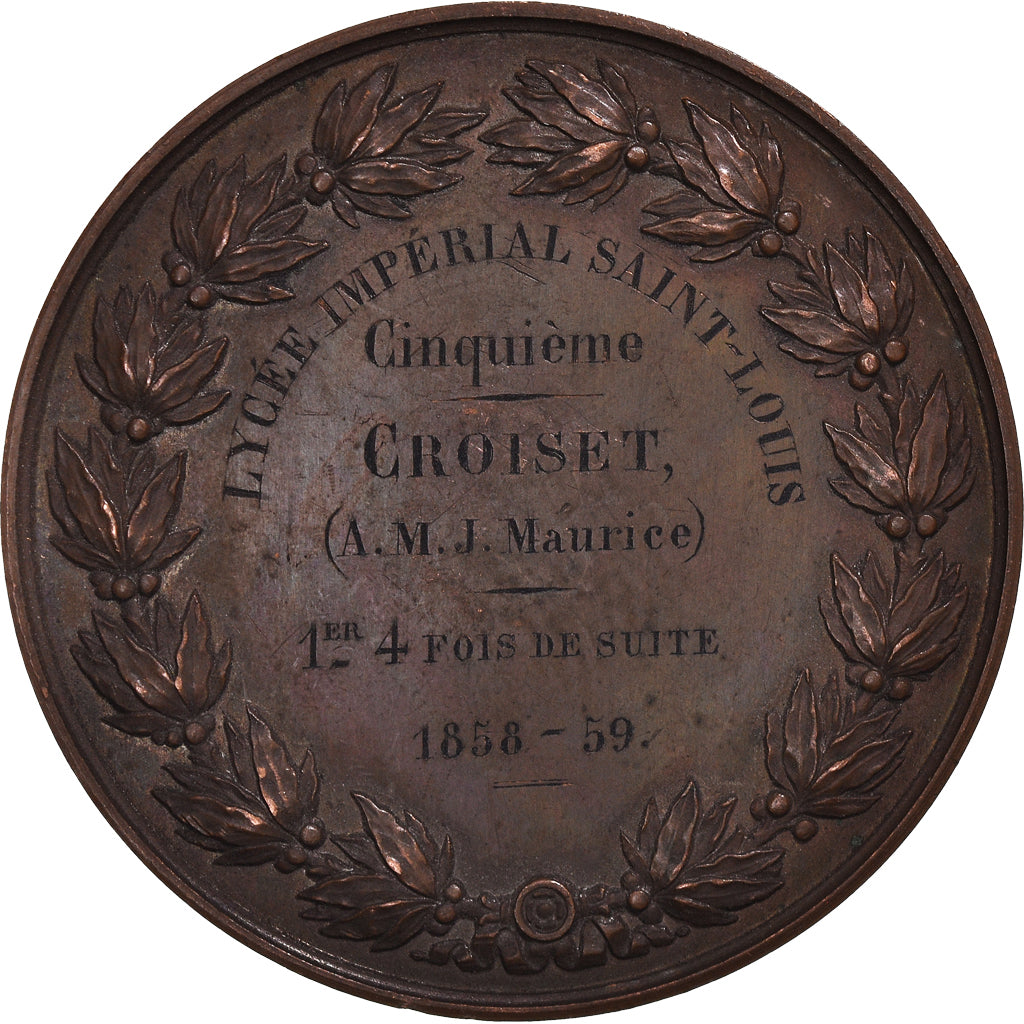 France, Médaille, Napoléon III, Lycée Impérial Saint-Louis, 1859, Barre