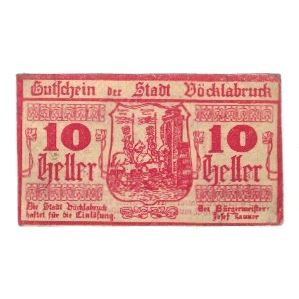 Billete, Austria, Vöcklabruck O.Ö. Stadt, 10 Heller, Texte, 1919, 1919-11-29
