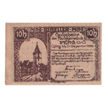Billete, Austria, Perg O.Ö. Marktgemeinde, 10 Heller, Clocher, 1920