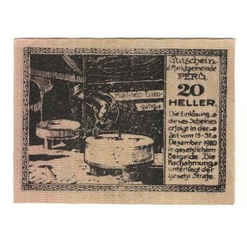 Billete, Austria, Perg O.Ö. Marktgemeinde, 20 Heller, personnage, 1920